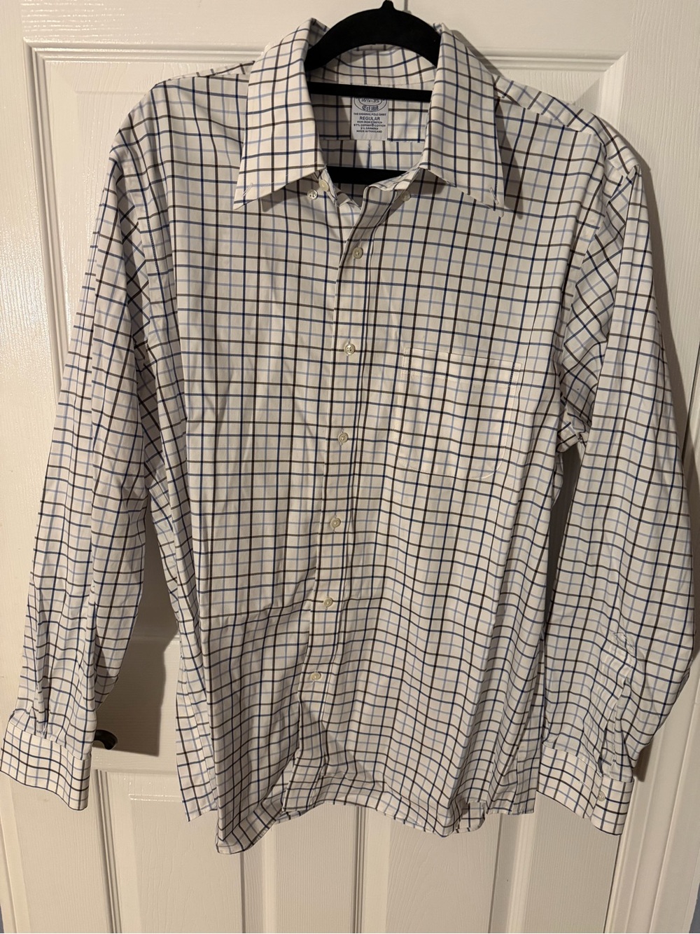 Brooks Brothers 1818~White Brown Blue Windowpane Dress Shirt~Size 16.5 35